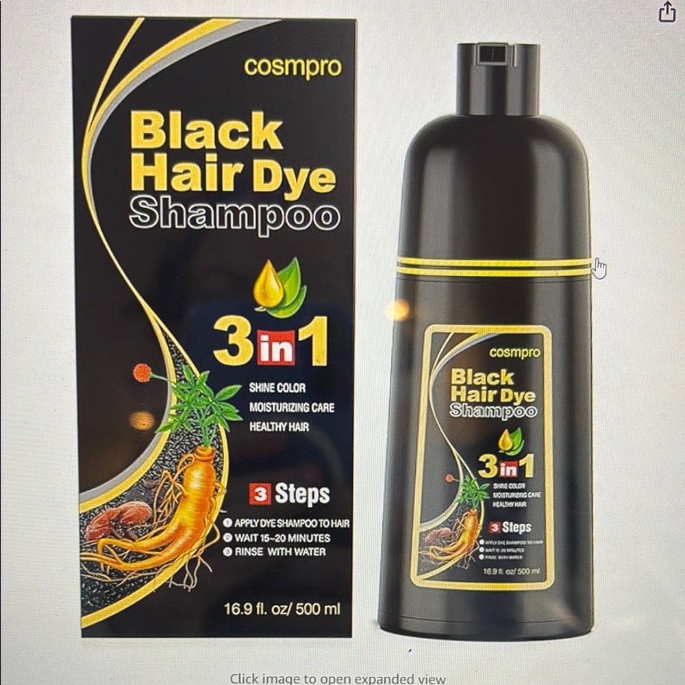 2 bottles of brand new unopened Cosmpro Black Hair Dye Shampoo 3-in-1